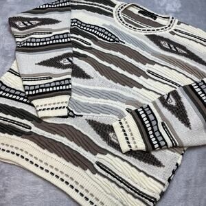 Vtg Protege Chunky Knit Sweater Mens XL Ivory Beige Textured Abstract Grandpa